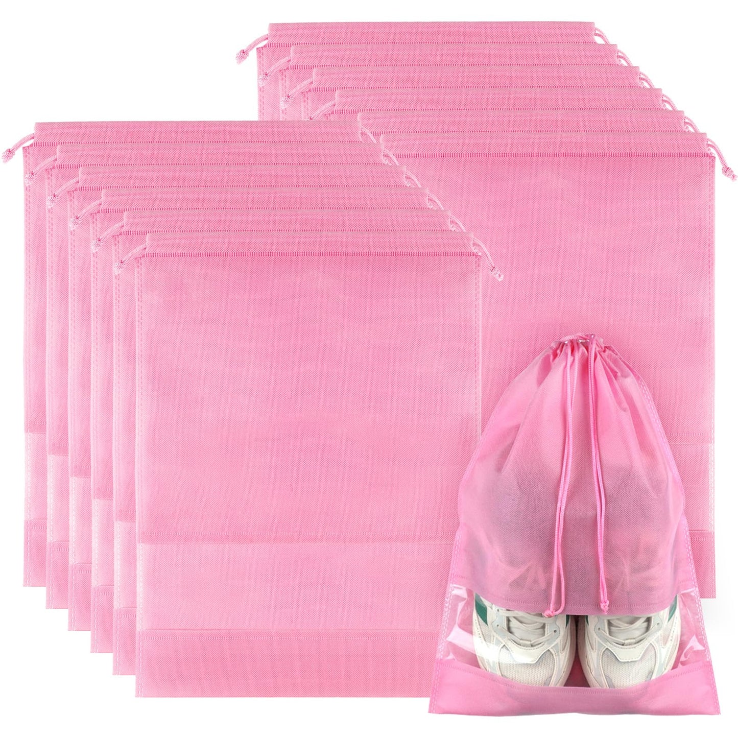 12 Pack Large Shoe Bags for Packing with Clear Window, Dustproof Drawstring Travel Shoe Storage Bags for Men & Women, Black