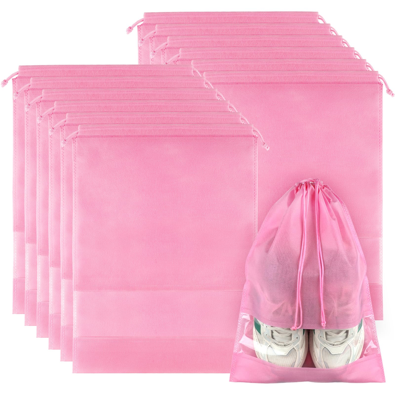 12 Pack Large Shoe Bags for Packing with Clear Window, Dustproof Drawstring Travel Shoe Storage Bags for Men & Women, Black