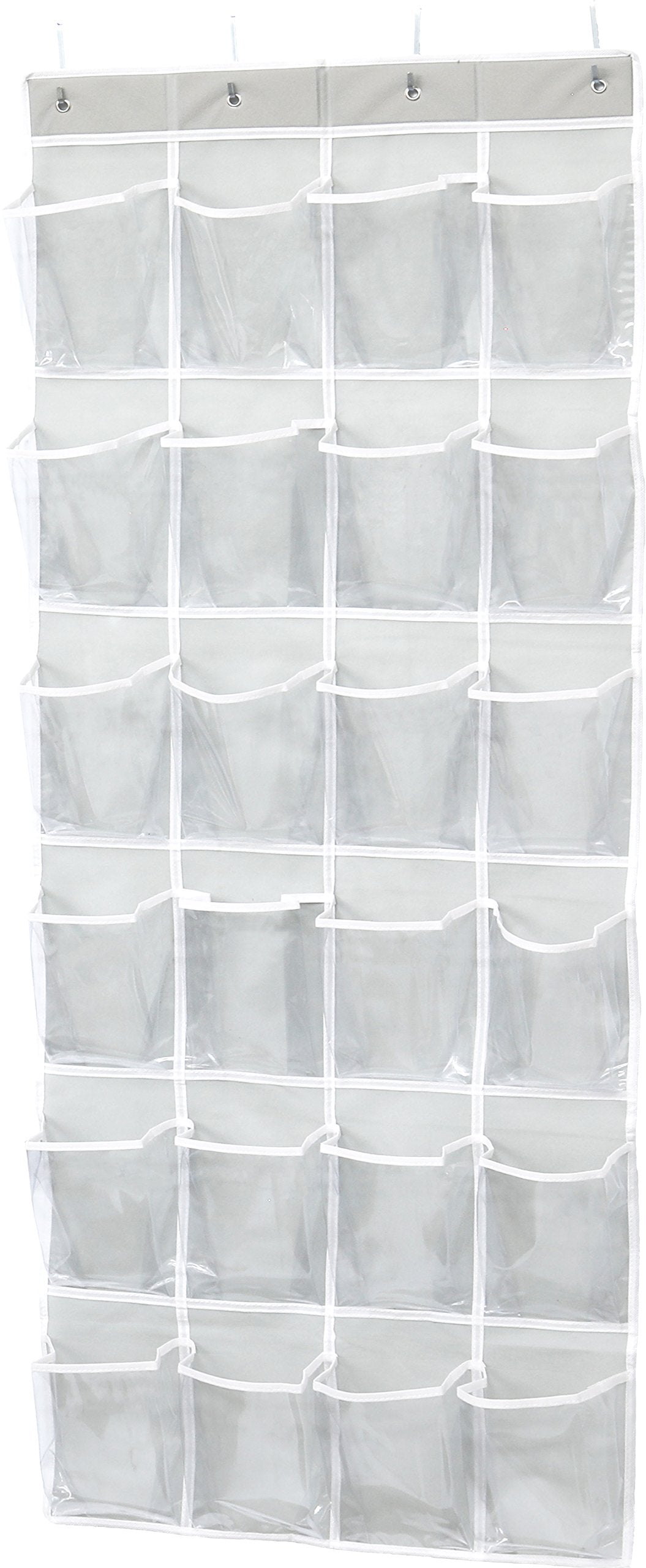 Simple Houseware 24 Pockets - Crystal Clear Over The Door Hanging Shoe Organizer, Gray (64'' x 19'')