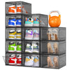 7 code Thicken & Sturdy Clear Shoe Storage Organizer with Magnetic Door, Stackable Boxes for Closet, Foldable Shoe Rack for Sneaker Boot Container, Plastic Shoe Cabinet Shoe Box 6 Pack, Black